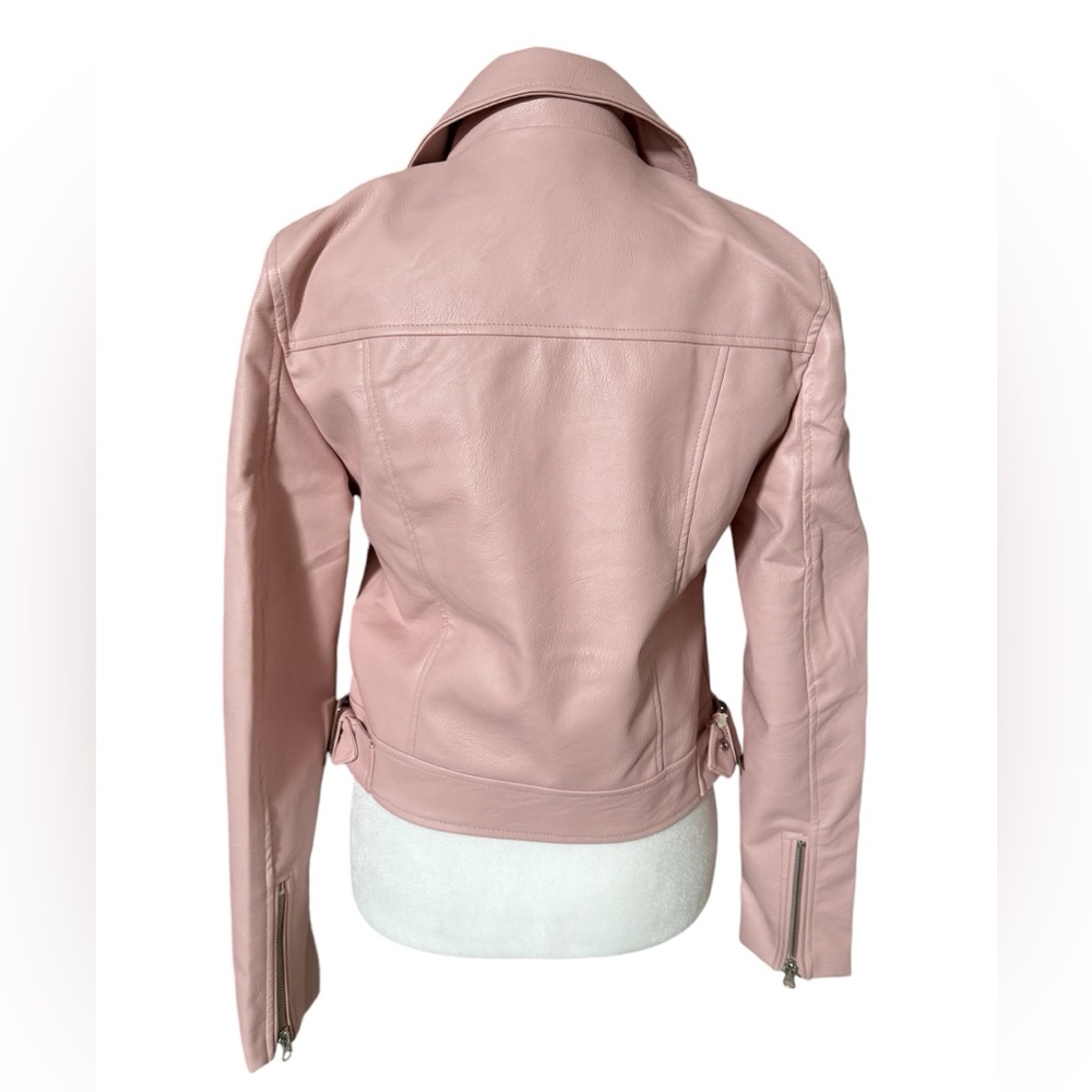 Moto Faux Leather Biker Jacket (Blush Pink) - Picture 5 of 9